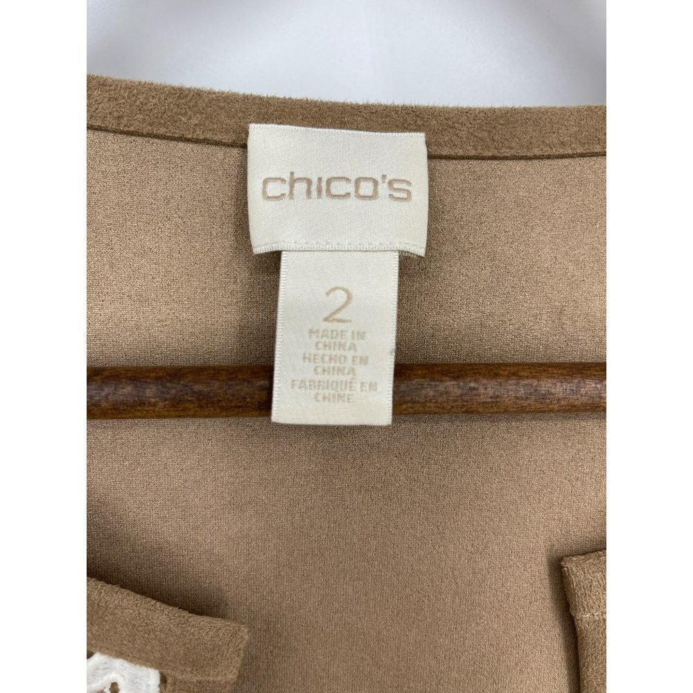 Chioc's Lace Overlay Open Front Faux Suede 3/4 Sleeve Cardigan Size 2(M) - Picture 4 of 7